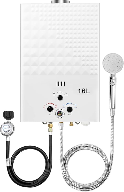 Portable Outdoor Propane Tankless Water Heater, 4.21 GPM, 16L, Digital