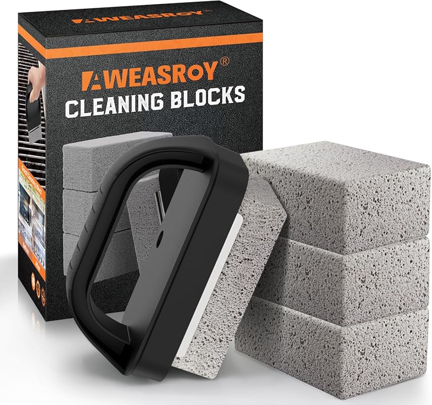4 Pack Heavy Duty Pumice Grill Cleaning Bricks with Handle - Removes B