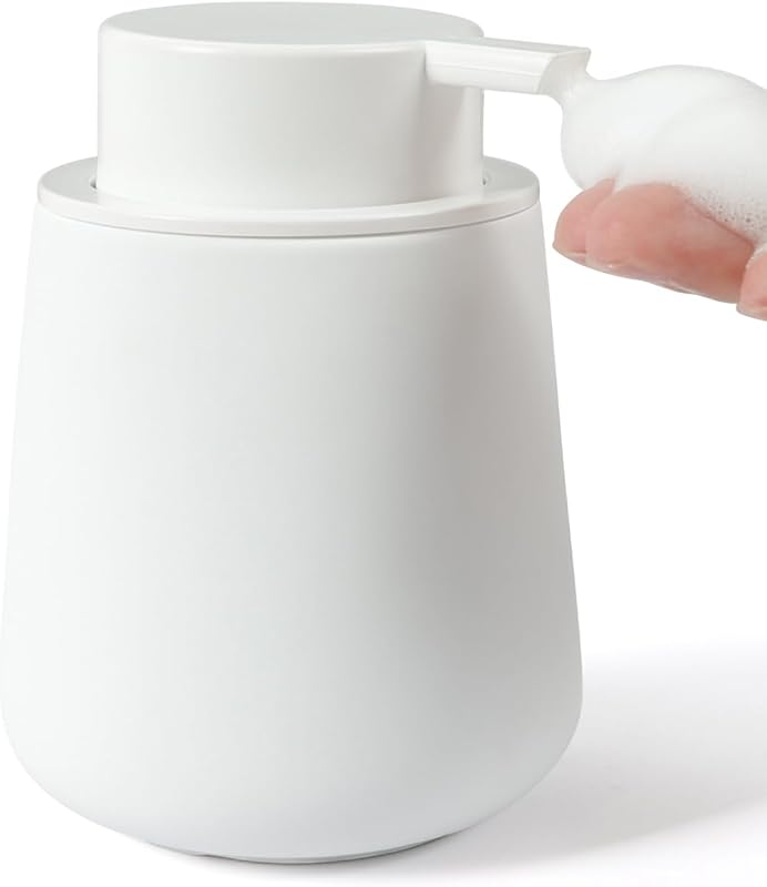 White Ceramic Foaming Soap Dispenser for Bathroom & Kitchen - 320ml Fo