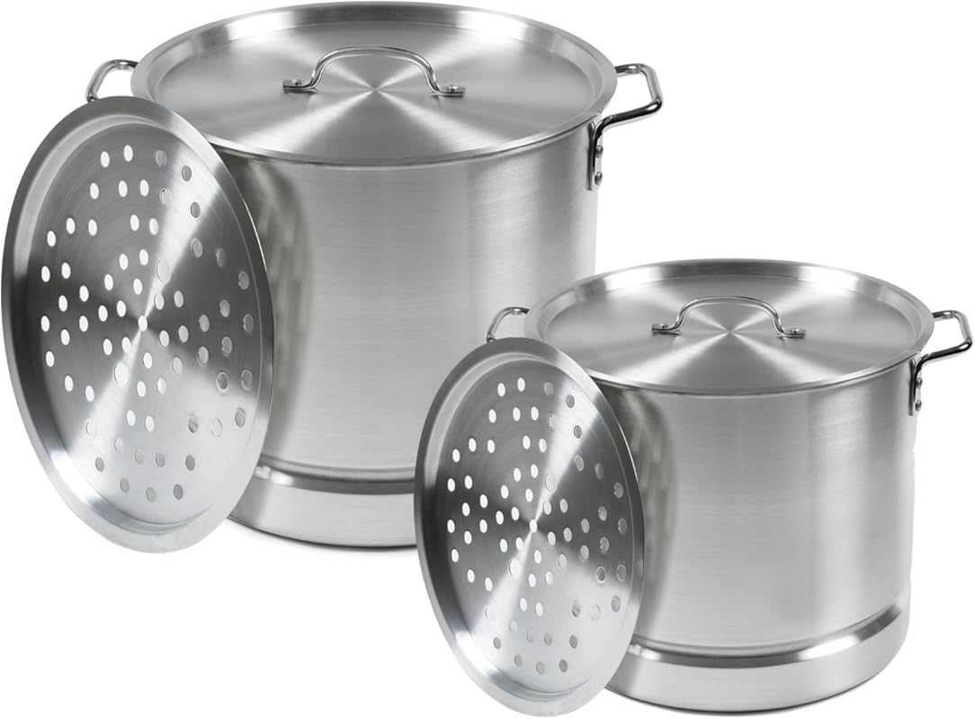 IMUSA Aluminum Steamer Pot Dual Piece Set, 28-Quart and 10-Quart, Silv