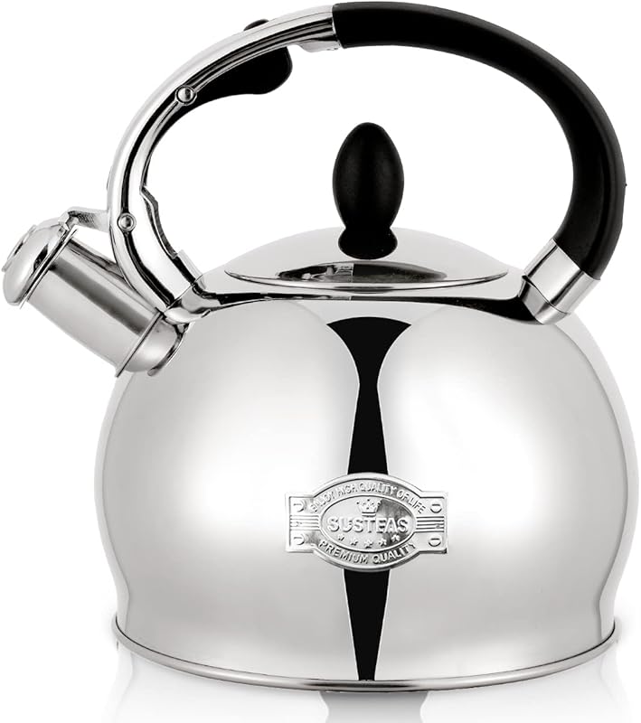 SUSTEAS 2.64 Qt Silver Whistling Stovetop Tea Kettle - Food Grade Stai