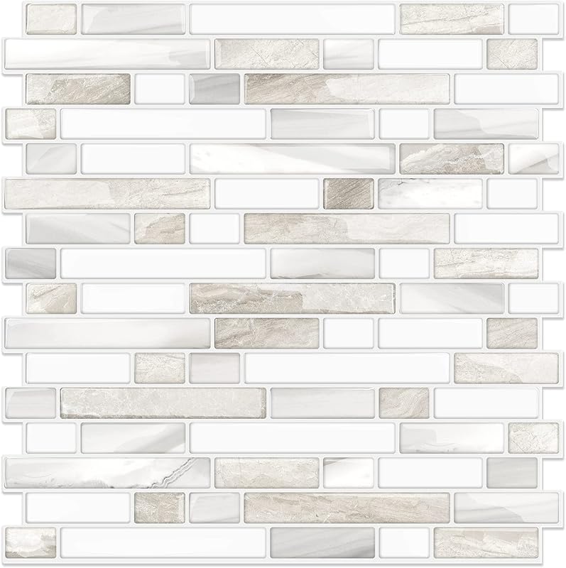 STICKGOO 10 Sheets Thicker Beige & White Peel and Stick Tile Backsplas