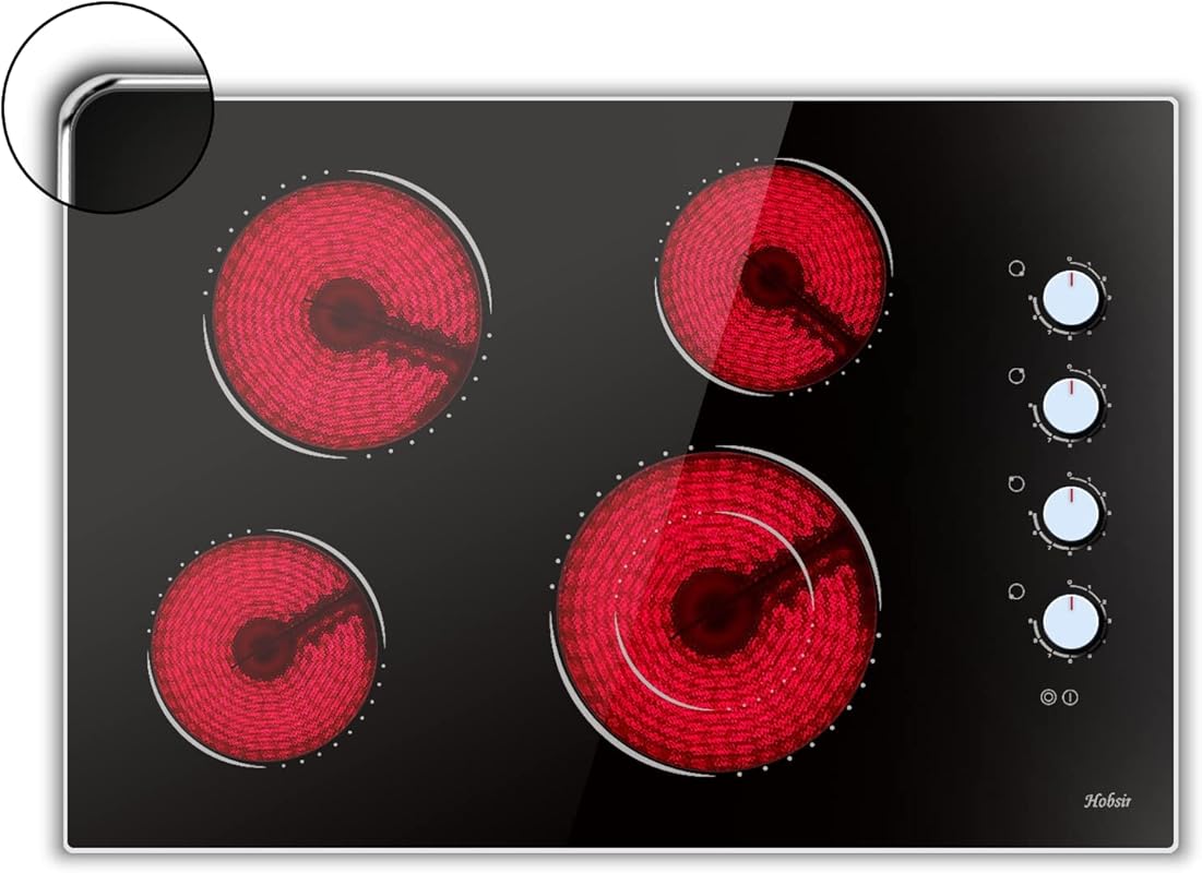 Hobsir 30 Inch 4 Burner 6700W Electric Cooktop with Knob Control, Doub
