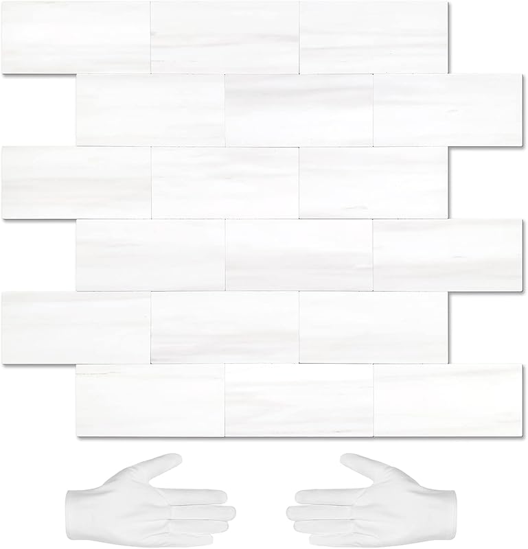 STICKGOO Star White Marble Look Subway Tile Peel and Stick Backsplash 