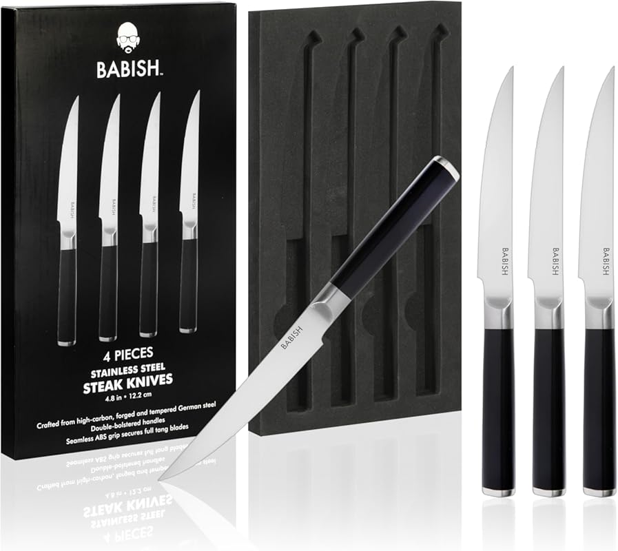 Babish 4-Piece Forged Kitchen Steak Knife Set, High-Carbon 1.4116 Germ