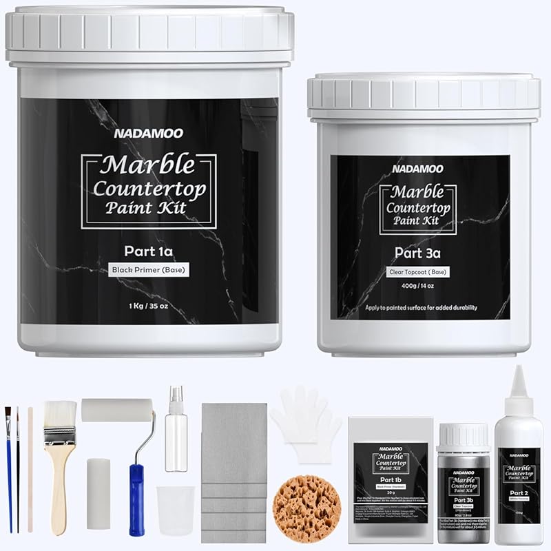 NADAMOO Black Marble Countertop Paint Kit: DIY Refinishing for Kitchen