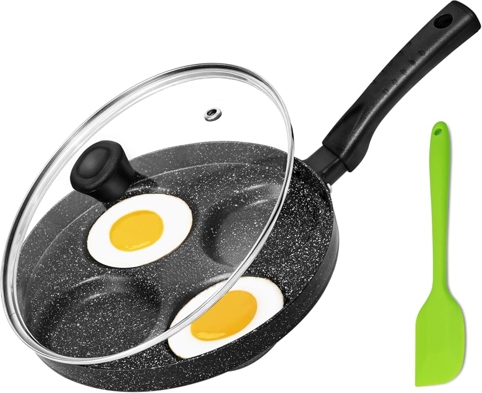 MyLifeUNIT 4-Cup Nonstick Aluminum Egg Frying Pan Cooker with Lid and