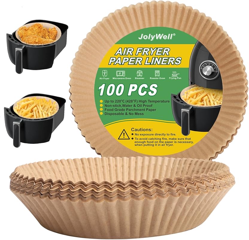 100 Pcs Unbleached Air Fryer Paper Liners, 6.3 Inches, Non-Stick Biode