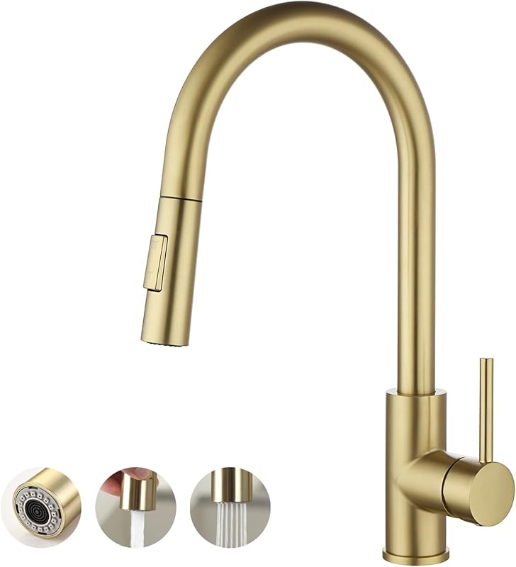 Havin Gold Brushed Kitchen Faucet with High Arc Pull Down Sprayer, cUP