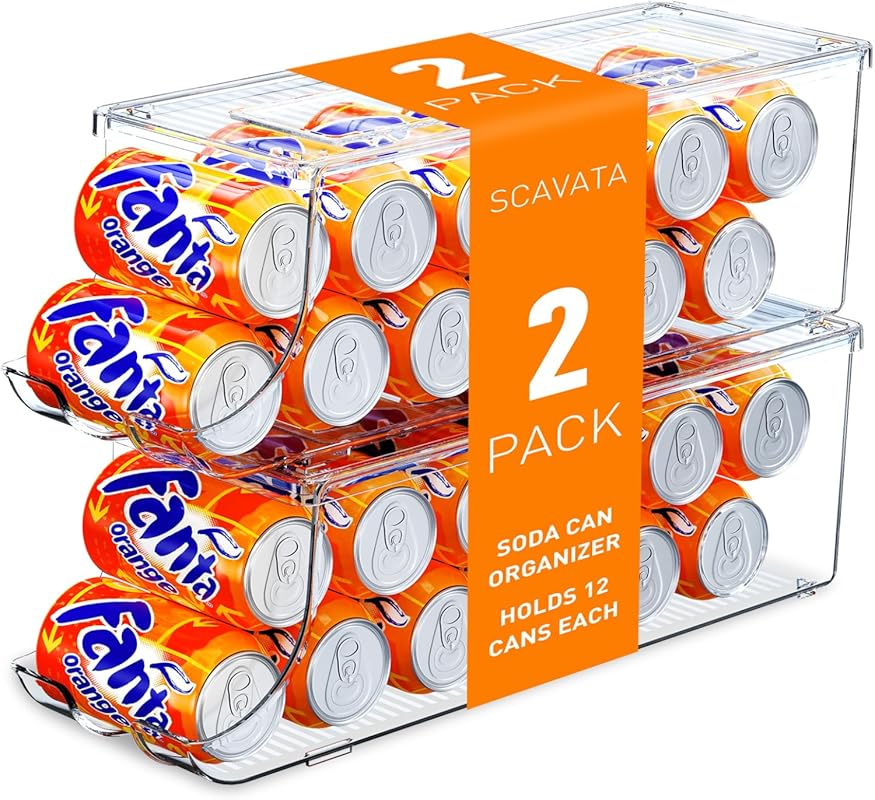 Stackable Soda Can Organizer with Lid for Refrigerator & Freezer - Cle