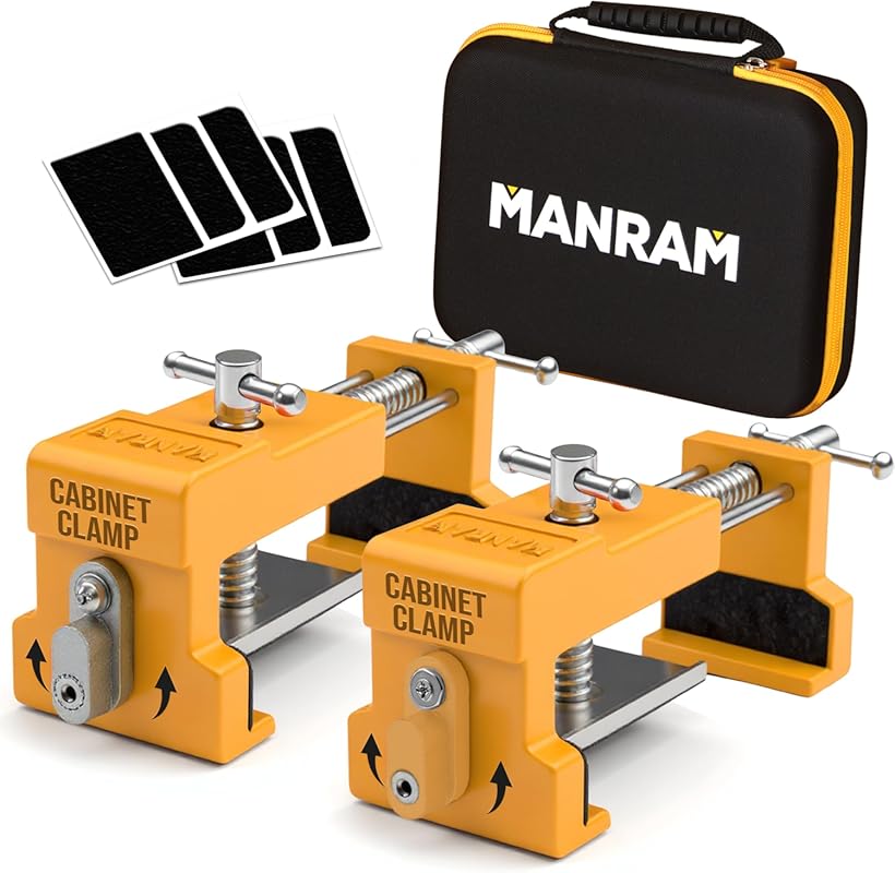 Premium Cabinet Clamps 2 Pack: Cast Steel, Drill Guide, EVA Pads & Cas