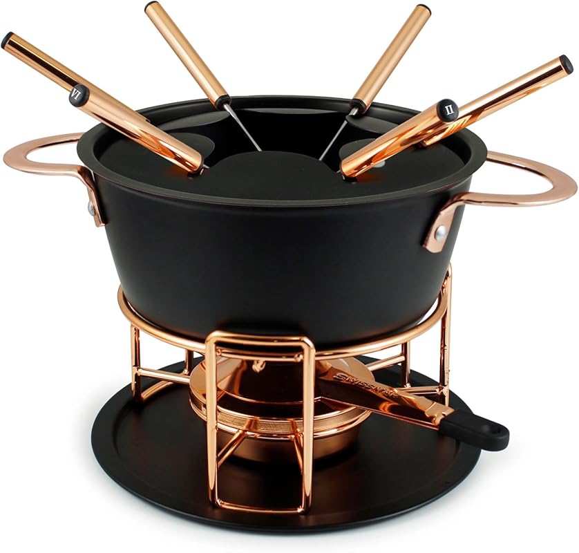 Swissmar Realp 11-Piece Cast Aluminum Fondue Set, 1.5L for Cheese, Cho