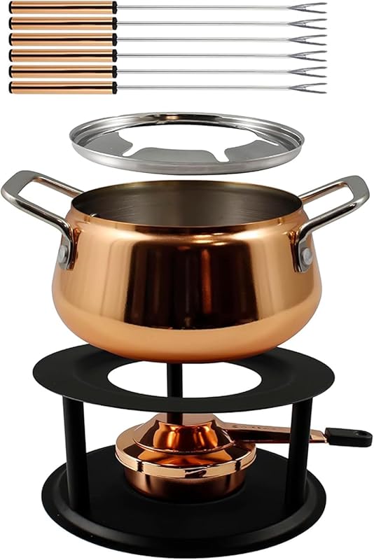Swissmar Peak 10-Piece Copper-Plated Stainless Steel Fondue Set for Oi