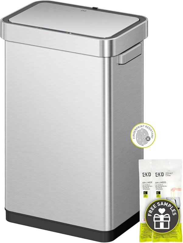 EKO Deluxe Mirage-T 13.2 Gallon Touchless Rectangular Motion Sensor Tr