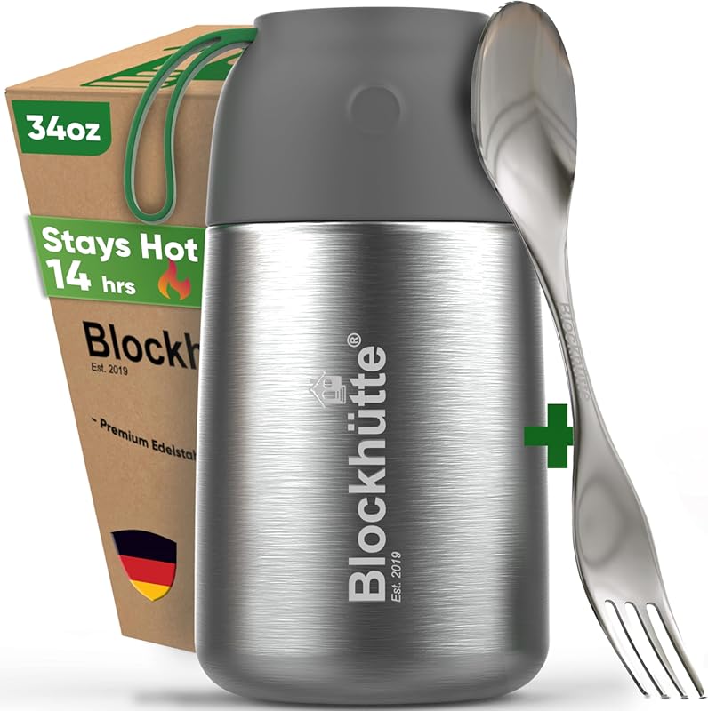 Blockhütte 34 oz Vacuum Insulated Stainless Steel Food Jar, Leakproof 
