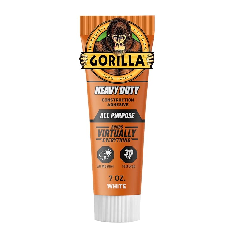 Gorilla Heavy Duty Construction Adhesive, White - 7oz Waterproof, Gap-