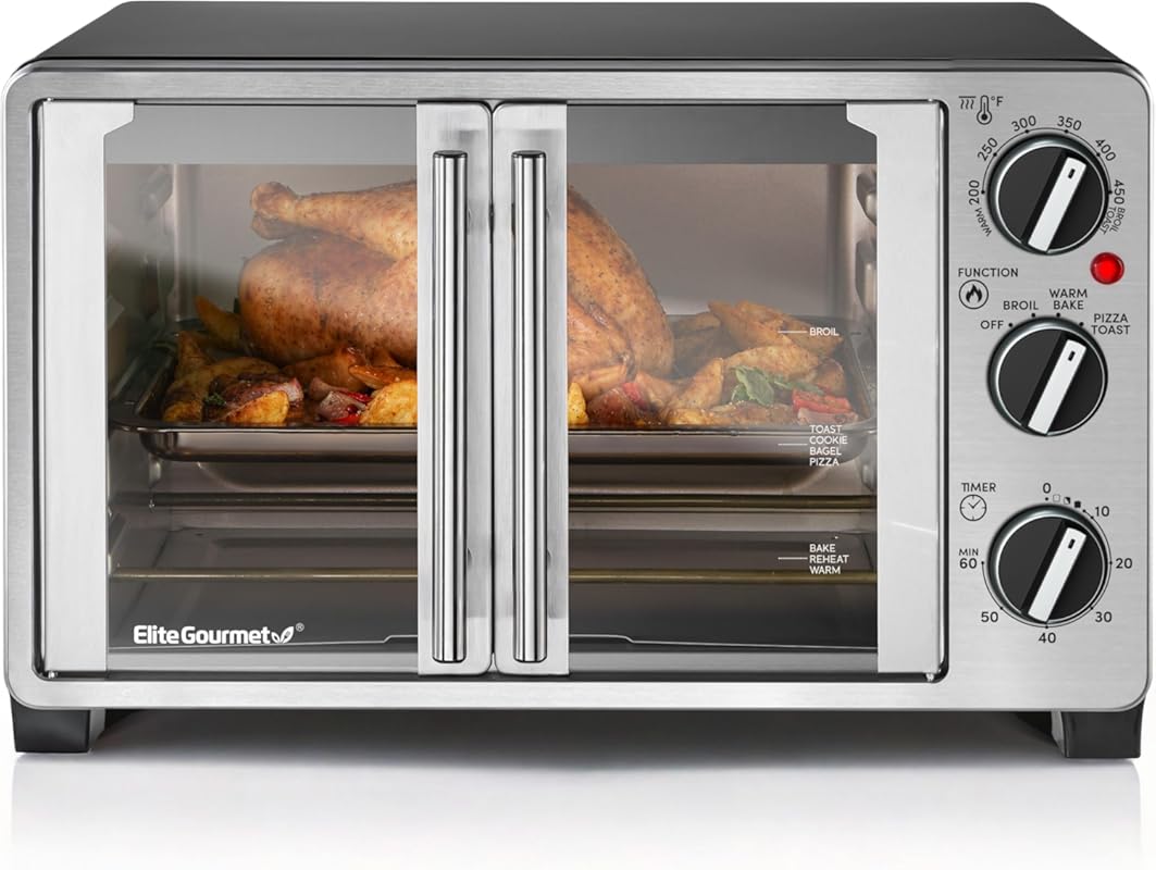 Elite Gourmet ETO2530M Double French Door Countertop Toaster Oven, 25L