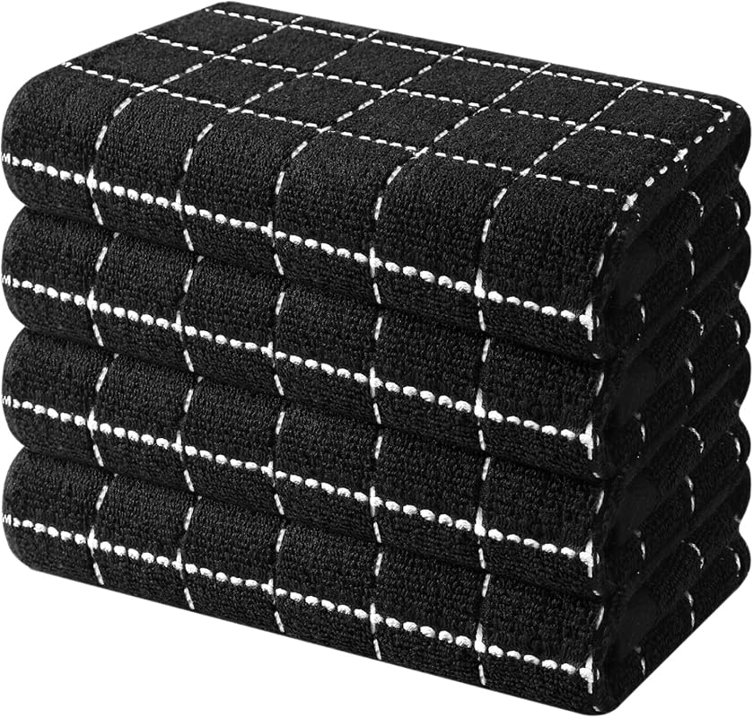 Mordimy Black 100% Cotton Terry Cloth Kitchen Towels, 4-Pack 16x26 Inc