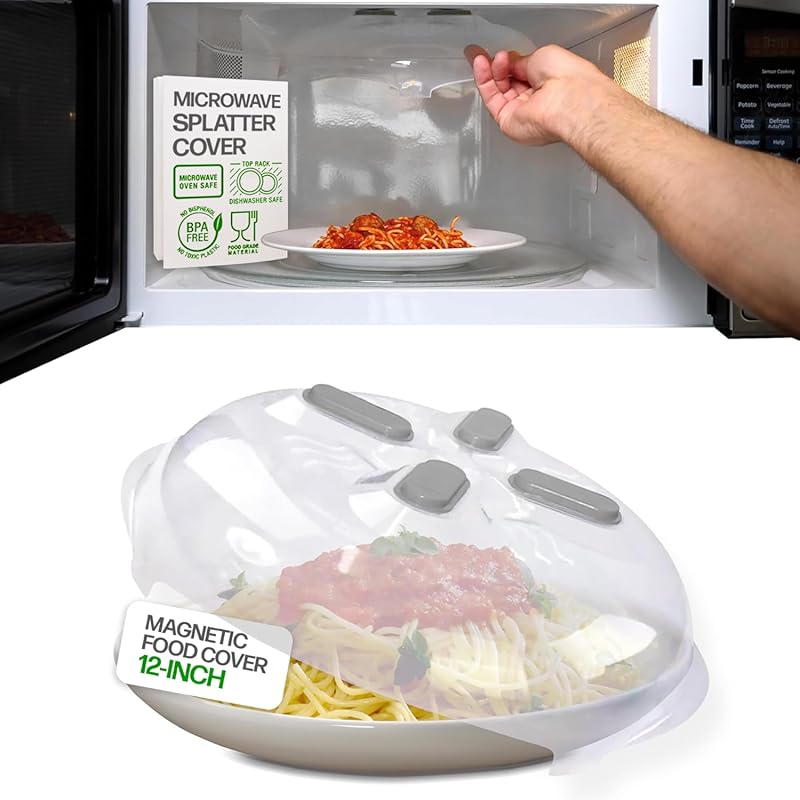 HOVER COVER Magnetic Microwave Splatter Cover, 12-Inch Clear Vented BP