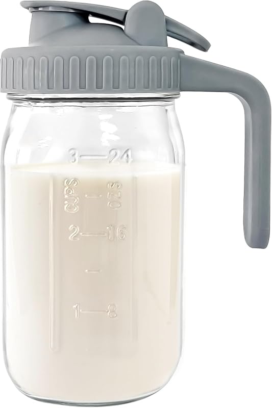 32 oz Glass Mason Jar Pitcher with Airtight Pour Spout Handle for Brea