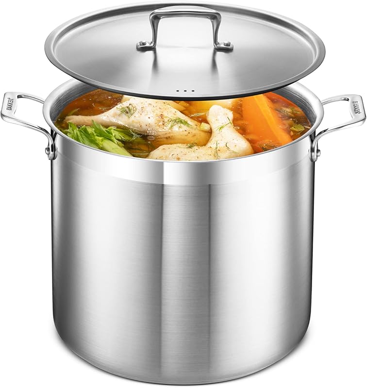 Durable 18/8 Stainless Steel 20 Quart Stockpot with Lid, Impact-Bonded