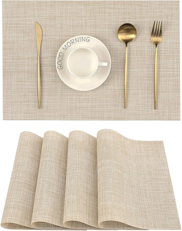 Leetaltree Beige Placemats Set of 4: Heat-Resistant, Non-Slip, Washabl