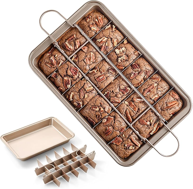 Nonstick Brownie Pan with Dividers, 18 Pre-Slice Carbon Steel Bakeware