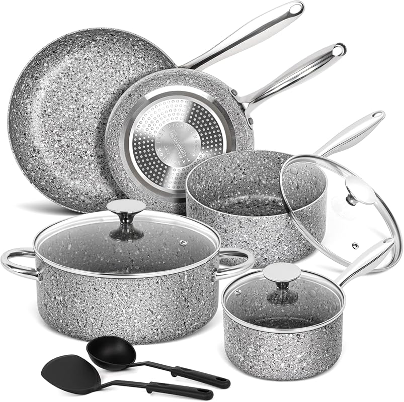MICHELANGELO 10-Piece Non-Stick Pots and Pans Set with Utensils – Gran
