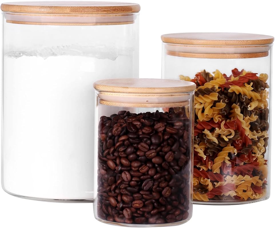 Large Glass Flour Sugar Canisters Set of 3 with Airtight Lids