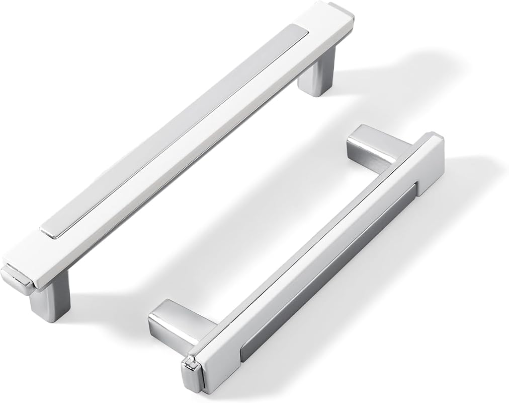 10 Pack White and Silver Zinc Alloy Cabinet Pulls, 4.8 Inch Drawer Han