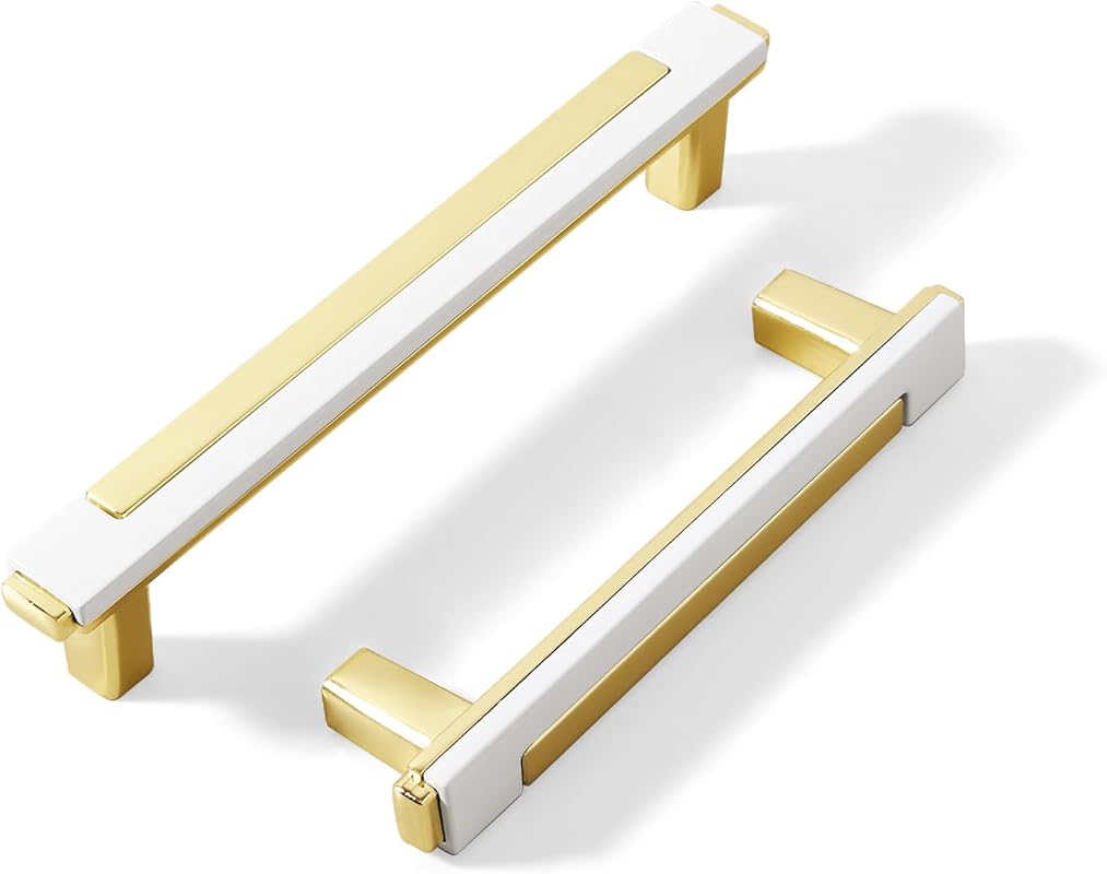 2 Pack White and Gold Zinc Alloy Cabinet Pulls, 4.8 Inch Drawer Handle