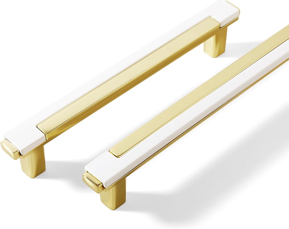 5-Pack White Gold 6-Inch Cabinet Pulls, Zinc Alloy Handles for Kitchen