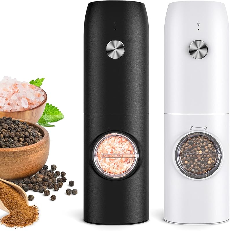 Rechargeable Electric Salt & Pepper Grinder Set, Automatic USB Mill wi