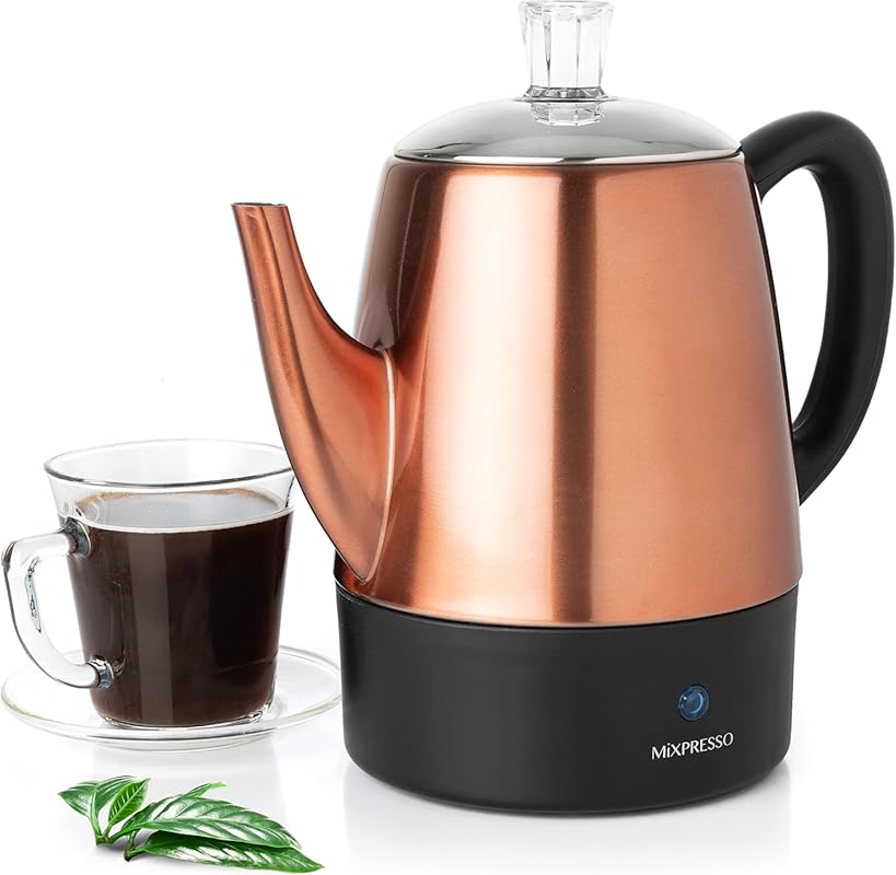 Mixpresso 4-Cup Electric Coffee Percolator Pot, Copper Stainless Steel