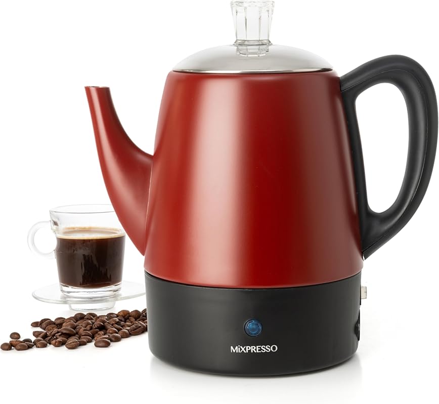 Mixpresso Red Small 4-Cup Electric Stainless Steel Percolator with Kee