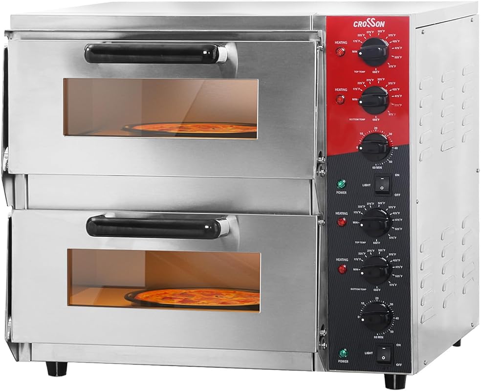 CROSSON ETL Commercial Double Deck 16-Inch Electric Pizza Oven with St