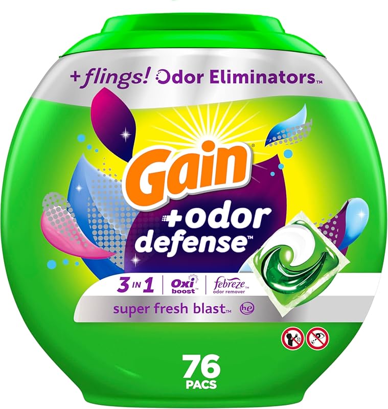 Gain Flings HE 3-in-1 Laundry Detergent Pacs, 76 Count, Super Fresh Bl