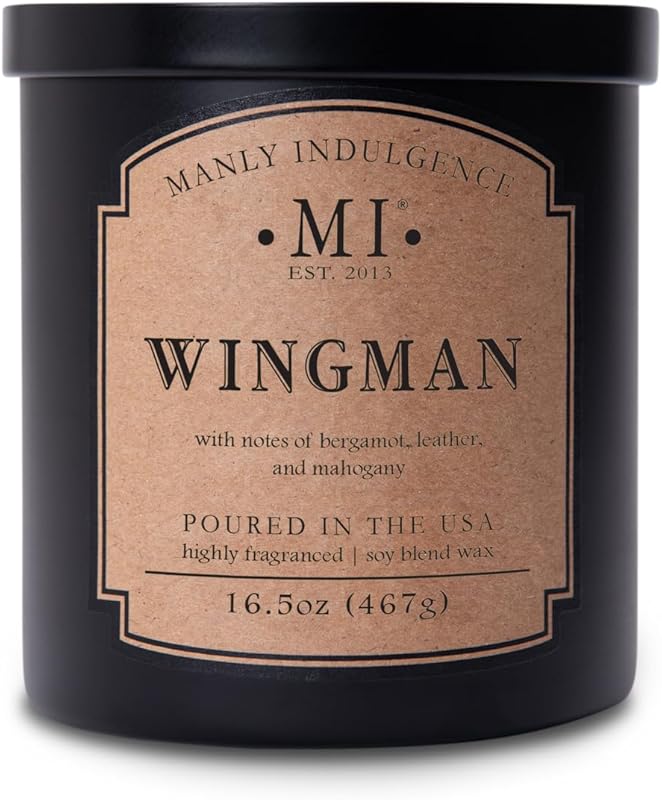 Manly Indulgence Wingman Scented Candle: 16.5oz, 2-Wick Soy Blend, 60-