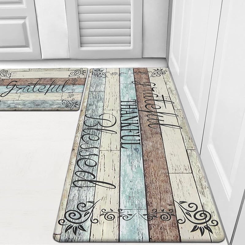 HEBE Anti-Fatigue Kitchen Mat Set (2PC): Non-Slip, Cushioned, Waterpro