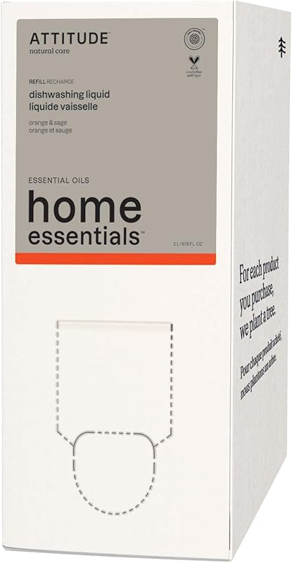 ATTITUDE EWG Verified Dish Soap, Plant & Mineral-Based, Vegan, Orange 