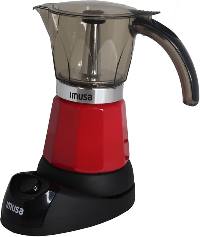 IMUSA Red Electric Espresso Maker, 3-Cup or 6-Cup Moka Pot for Home Co