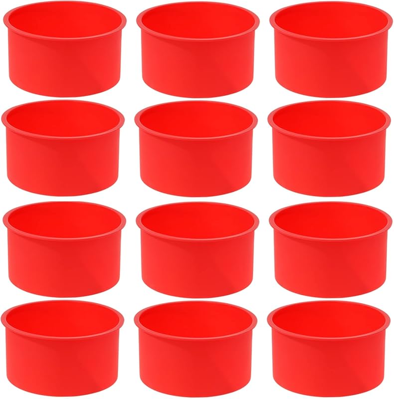 (12 Pcs) 4 Inch Round Red Silicone Non-Stick Cake Molds for Baking & D