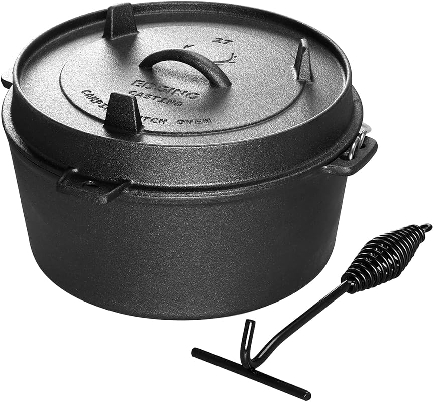 6 Quart Pre-Seasoned Cast Iron Camping Dutch Oven Pot with Lid and Tri