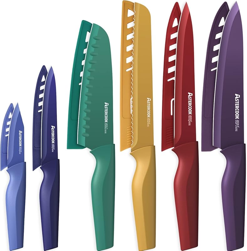 Astercook 12-Piece Color-Coded Kitchen Knife Set with Anti-Rust Coatin