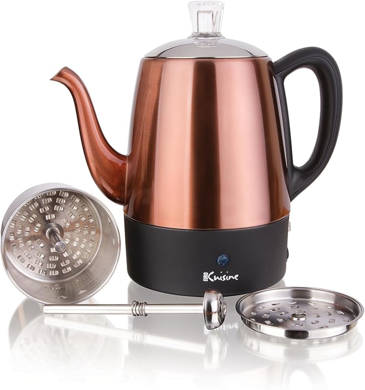 Euro Cuisine PER04 Electric 4-Cup Stainless Steel Percolator, Copper F