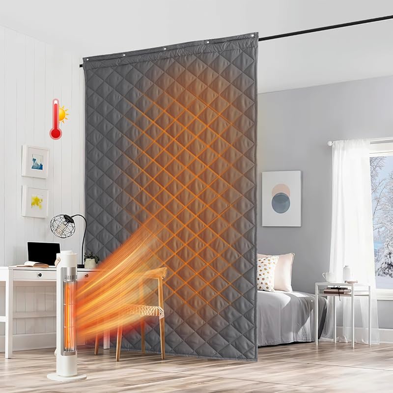 RYB HOME Grey Thermal Insulated Room Divider, Soundproof Curtain (48x9