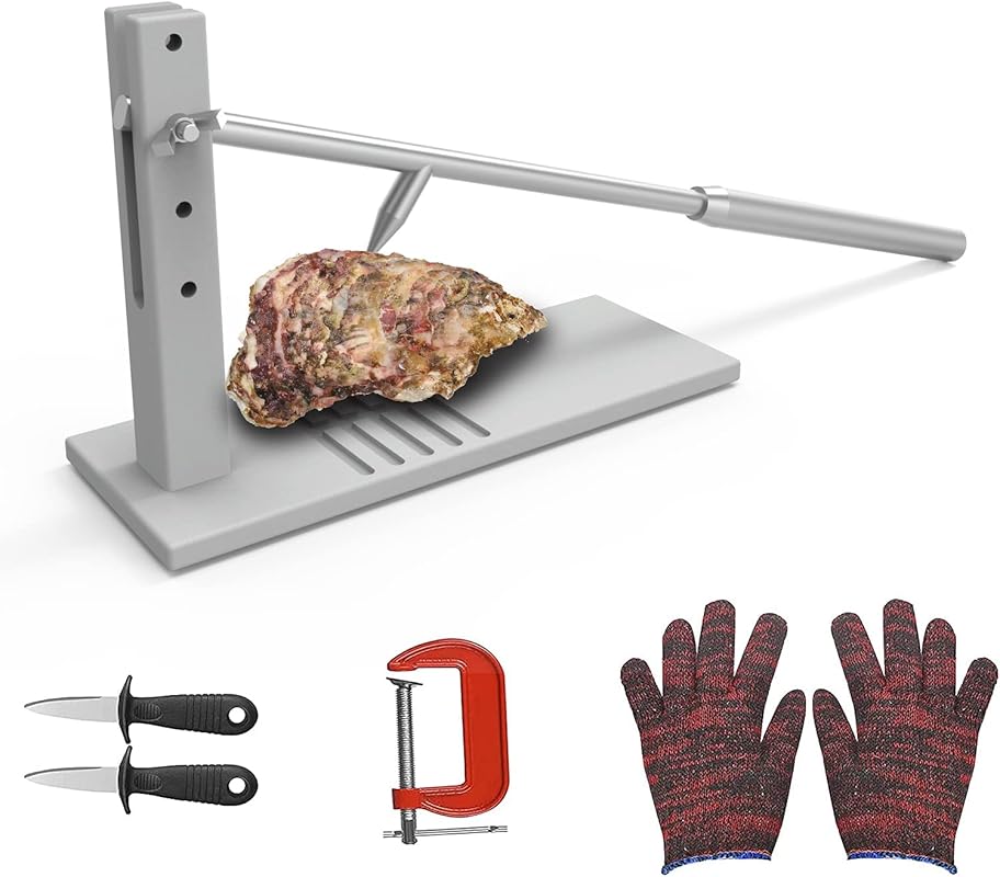 Heavy Duty Stainless Steel Oyster Clam Shucker Kit: 5 Settings, 2 Kniv