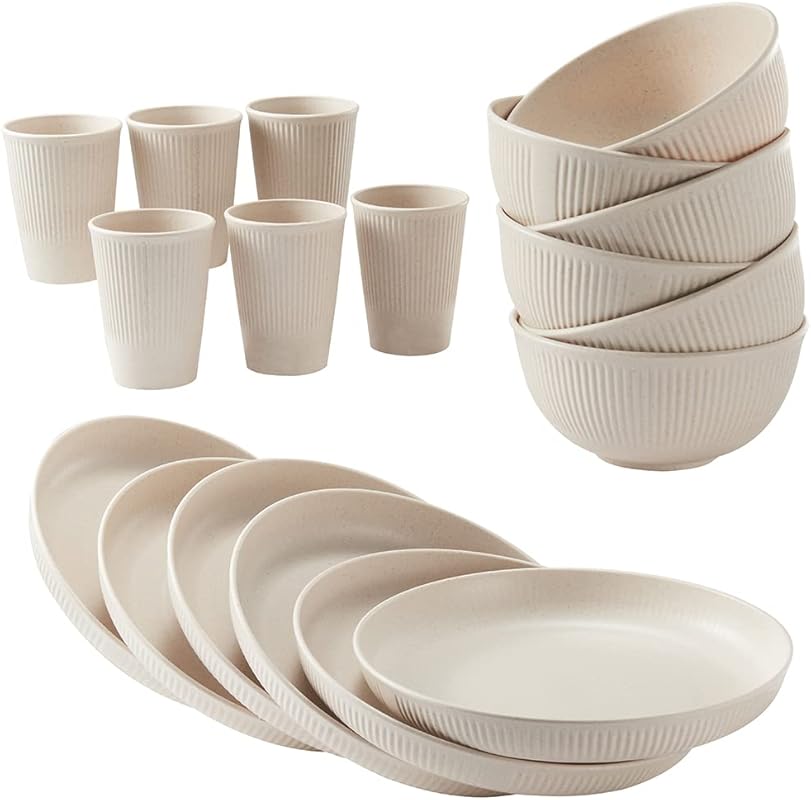 HXYPN 18-Piece Wheat Straw Dinnerware Set: Unbreakable Reusable Plates