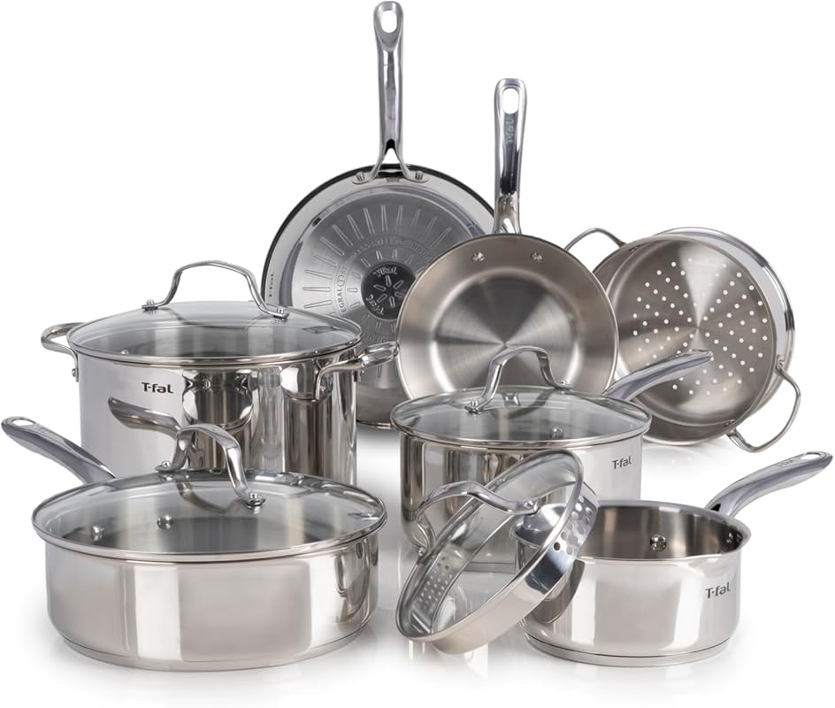 T-fal 11pc Stainless Steel Cookware Set (Silver) - Induction, 500°F Ov