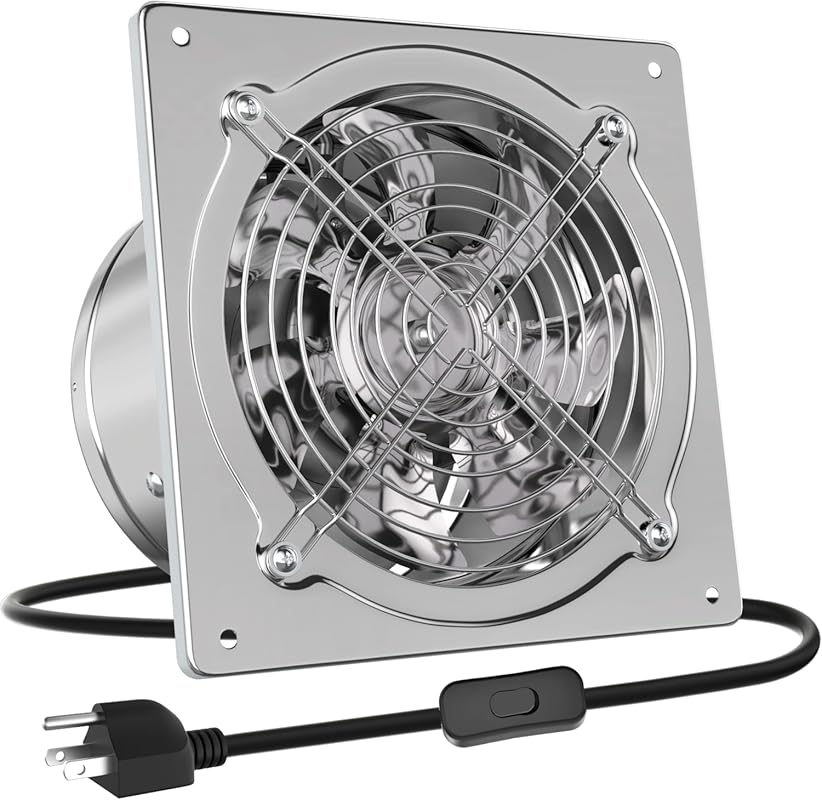 HG Power 8 Inch 576CFM Metal Wall Mounted Kitchen Exhaust Fan with Bac